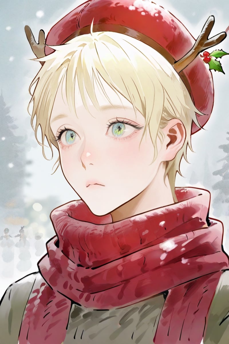 axis_powers_hetalia united_kingdom_(hetalia) 1boy aged_down antlers blonde_hair blush child christmas creature green_eyes...