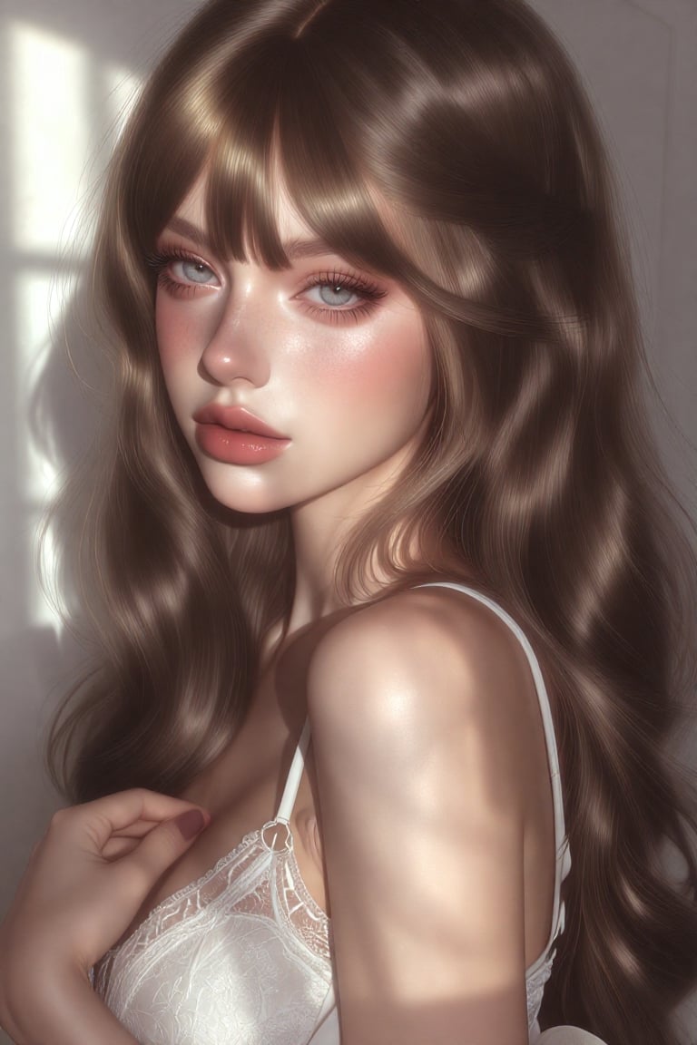 A young woman with a confident,  direct gaze,  She has fair skin by JEREF on Tensor.Art