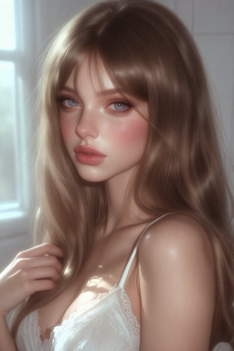 A young woman with a confident,  direct gaze,  She has fair skin by JEREF on Tensor.Art