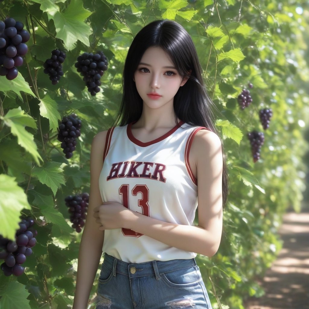 1 young woman,  standing in a vineyard,  eye-level shot by Lady on Tensor.Art