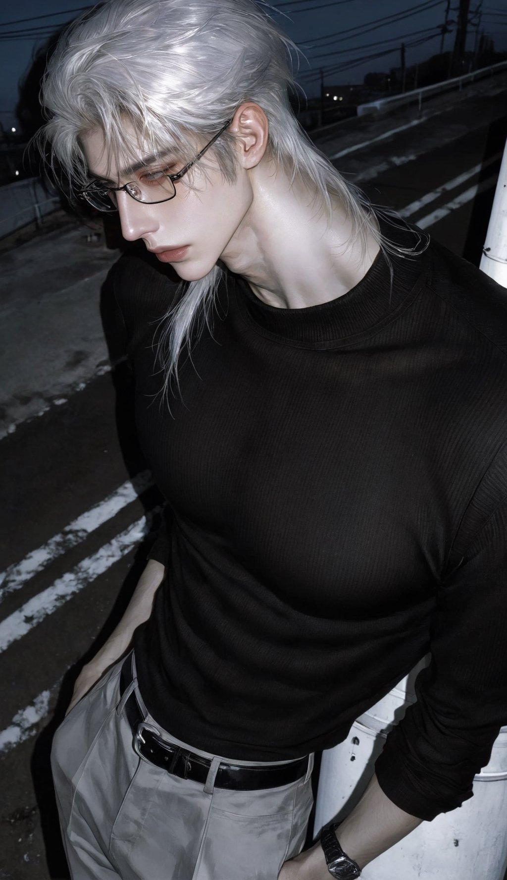 1man,  looking afar,  mullet hair mixed half updo by Iris s on Tensor.Art