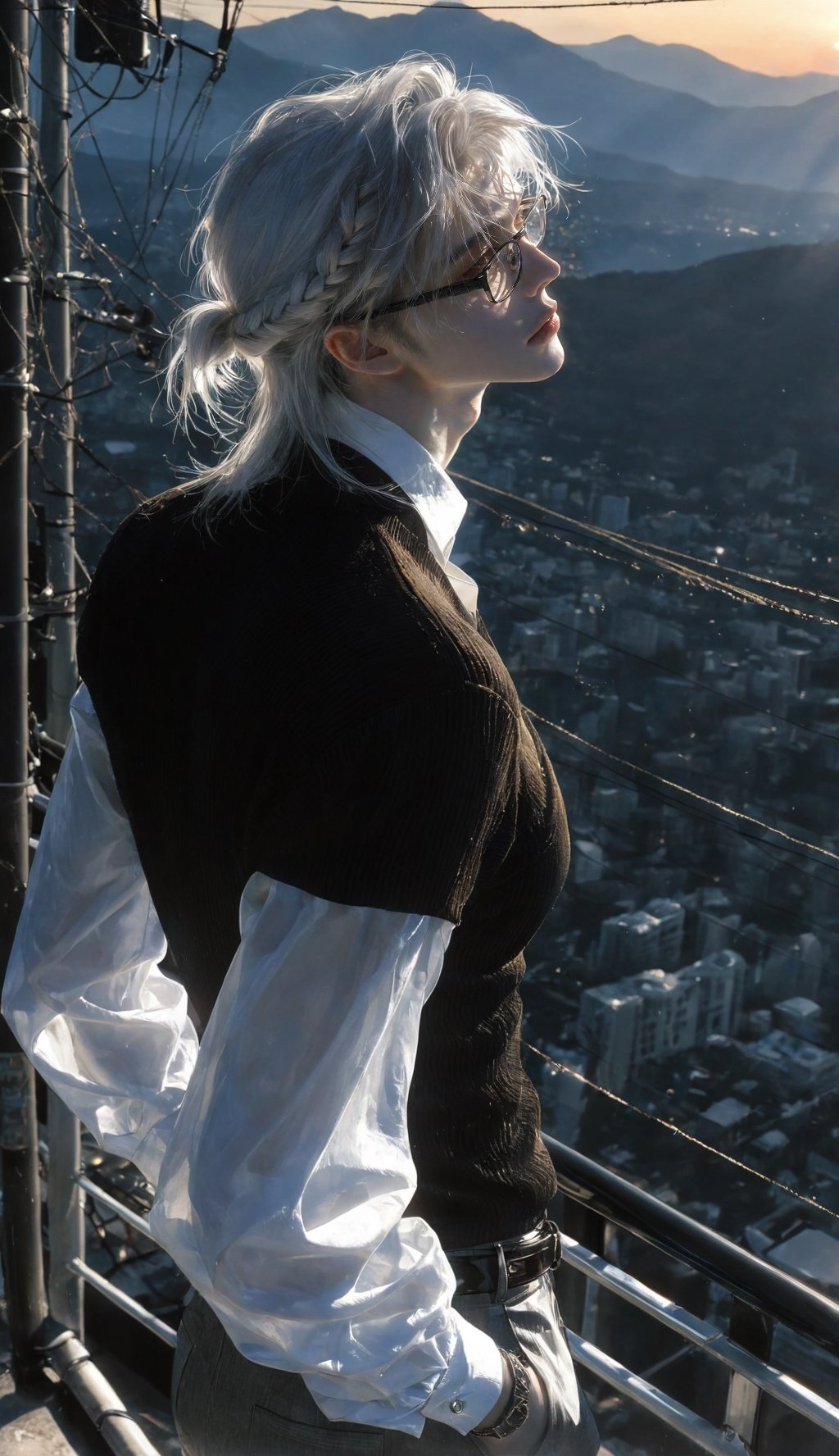1man,  looking afar,  mullet hair mixed half updo by Iris s on Tensor.Art