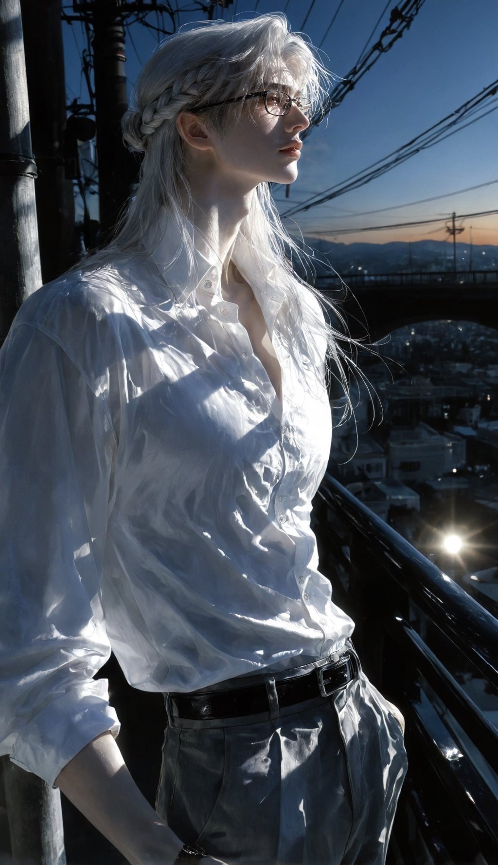 1man,  looking afar,  mullet hair mixed half updo by Iris s on Tensor.Art