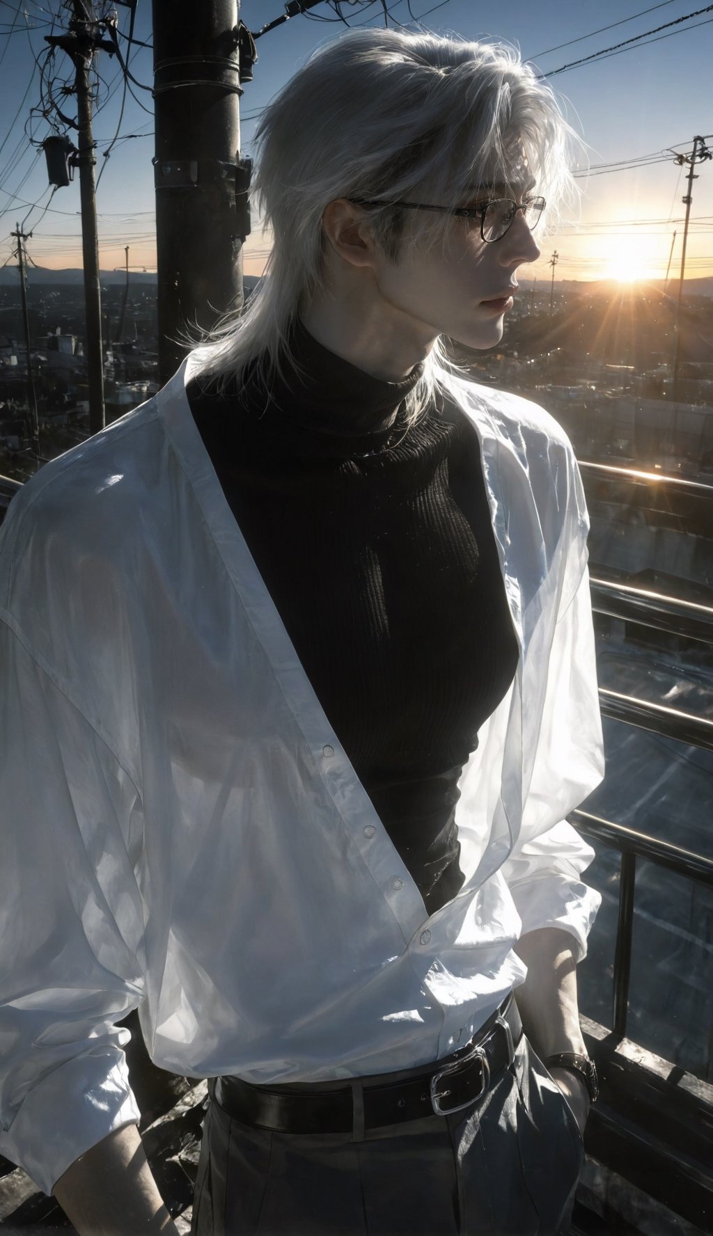 1man,  looking afar,  mullet hair mixed half updo by Iris s on Tensor.Art