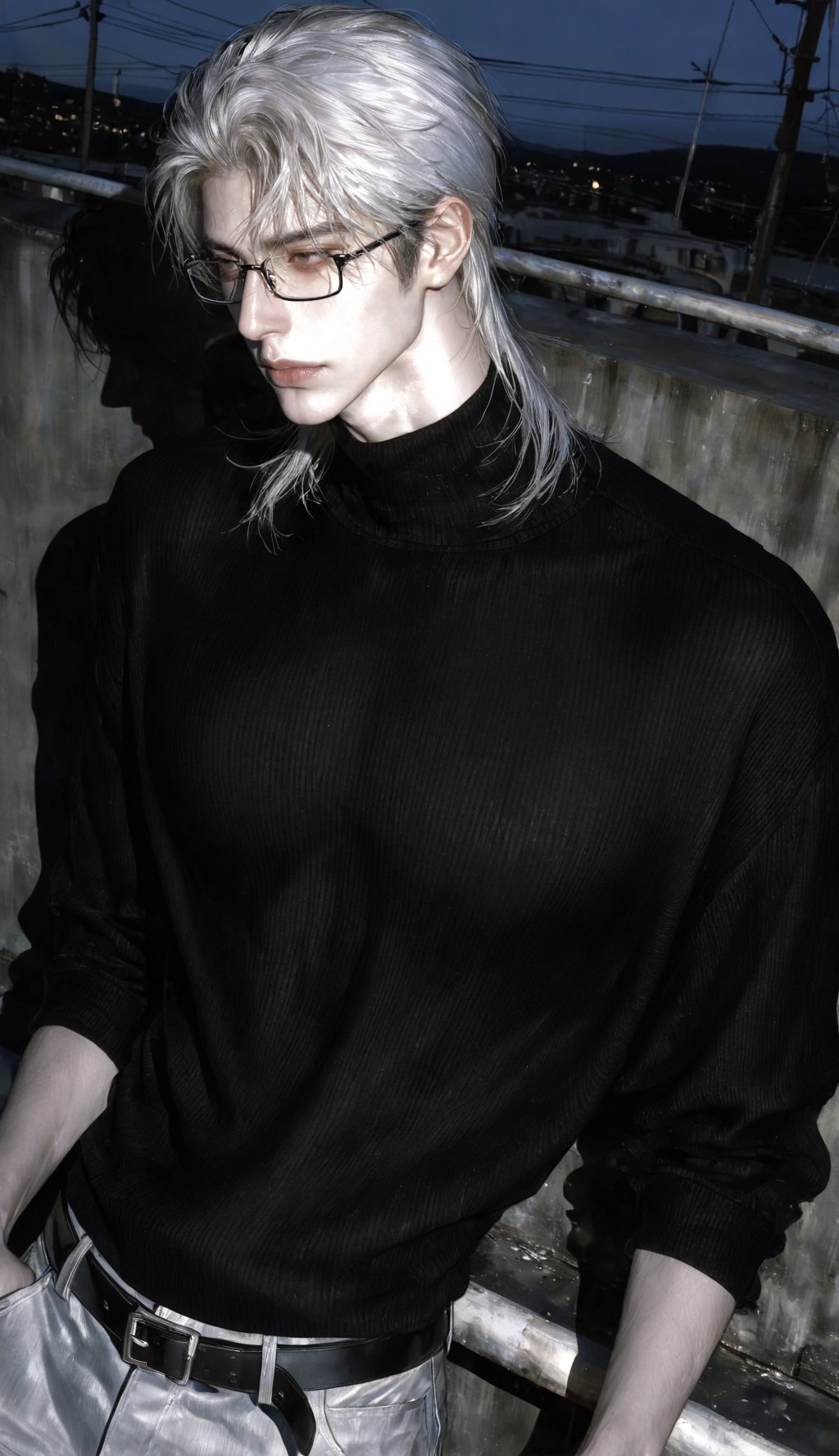 1man,  looking afar,  mullet hair mixed half updo by Iris s on Tensor.Art