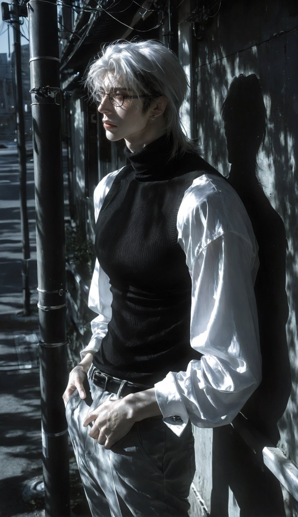 1man,  looking afar,  mullet hair mixed half updo by Iris s on Tensor.Art