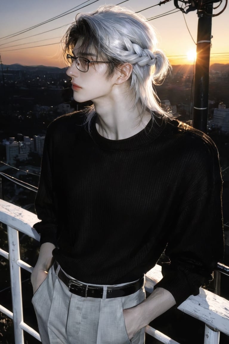 1man,  looking afar,  mullet hair mixed half updo by Iris s on Tensor.Art