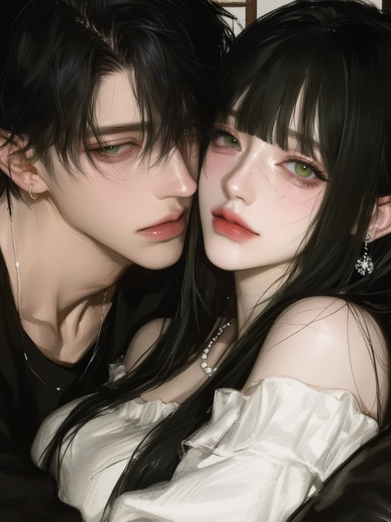 A beautiful man and woman in a fit elegant clothes,  couple in love,  the man is hugging the woman. They are sitting on so...