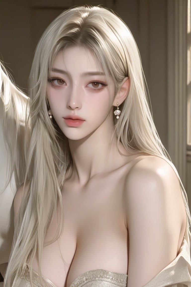 A beautiful young woman,  very long silver-blonde hair,  no bangs by Sheila Y. on Tensor.Art