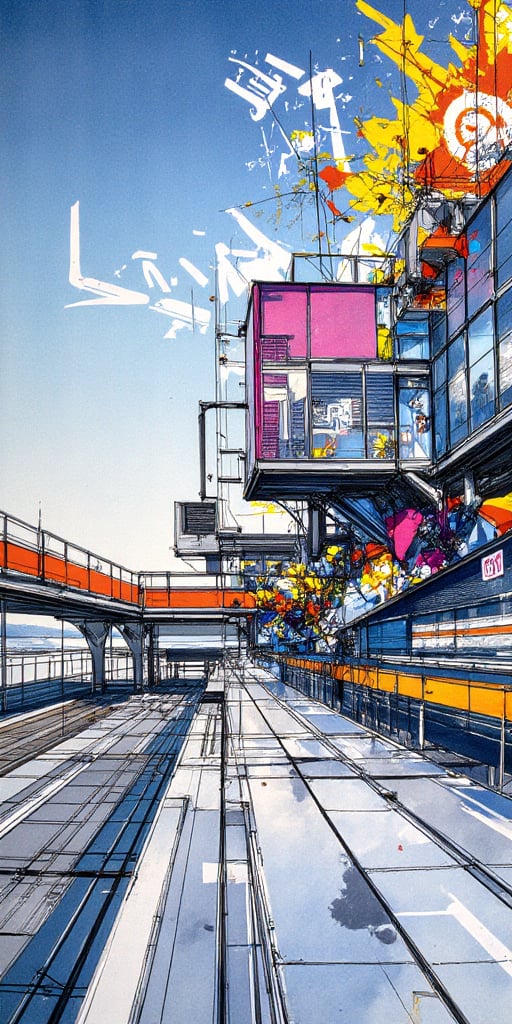 An amazing and captivating abstract illustration,  modern architecture abstract painting in the style of David Schnell,  o...