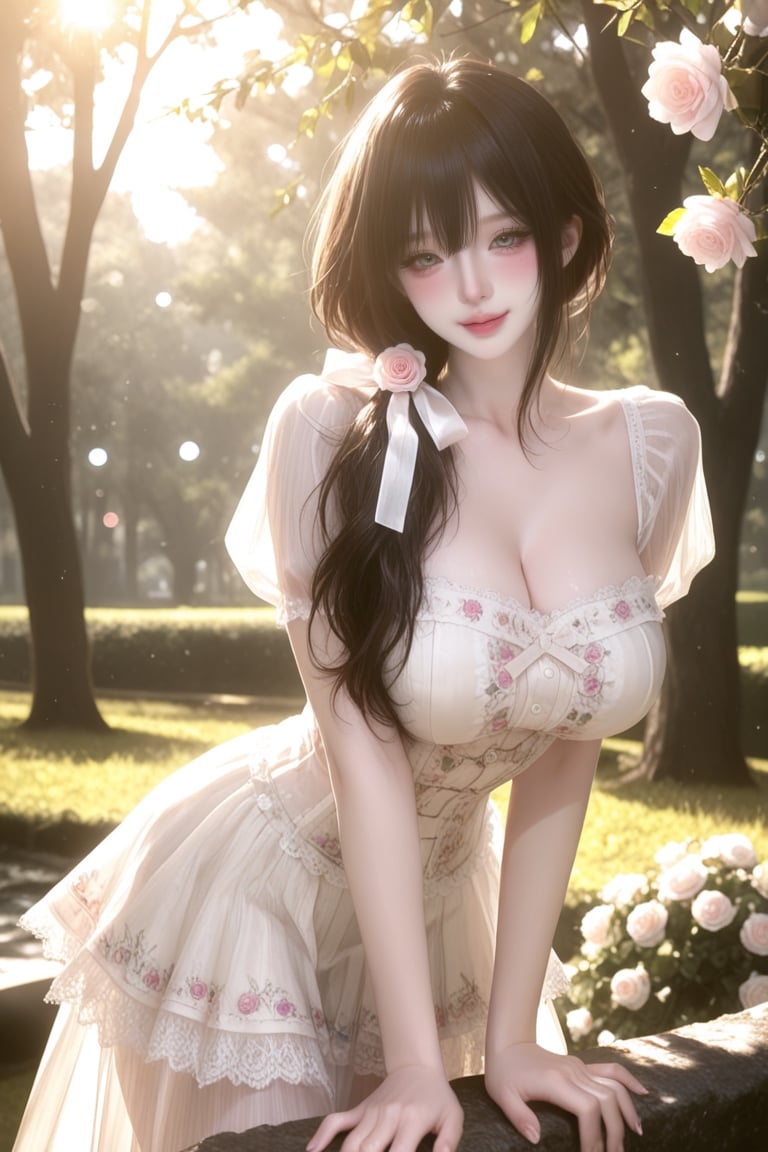 ",  ,  " 25-year-old woman with vivid deep red long wavy hair in a loose low ponytail with sheer ribbon by p..110 on Tenso...
