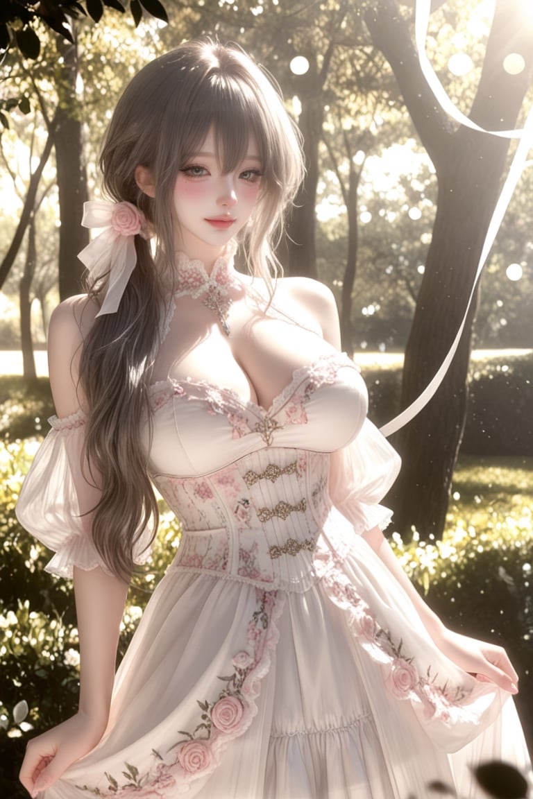 ",  ,  " 25-year-old woman with vivid deep red long wavy hair in a loose low ponytail with sheer ribbon by p..110 on Tenso...