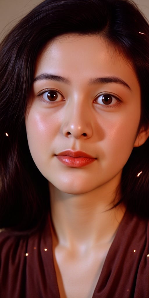 Dreamy ethereal portrait of a beautiful young woman,  open eyes looking at the camera,  warm gentle smile by user_85755270...