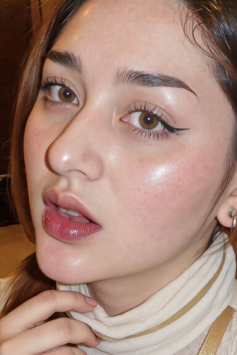 A mesmerizing extreme close-up of one side of a beautiful face,  the most beautiful girl in the world. Her piercing black...