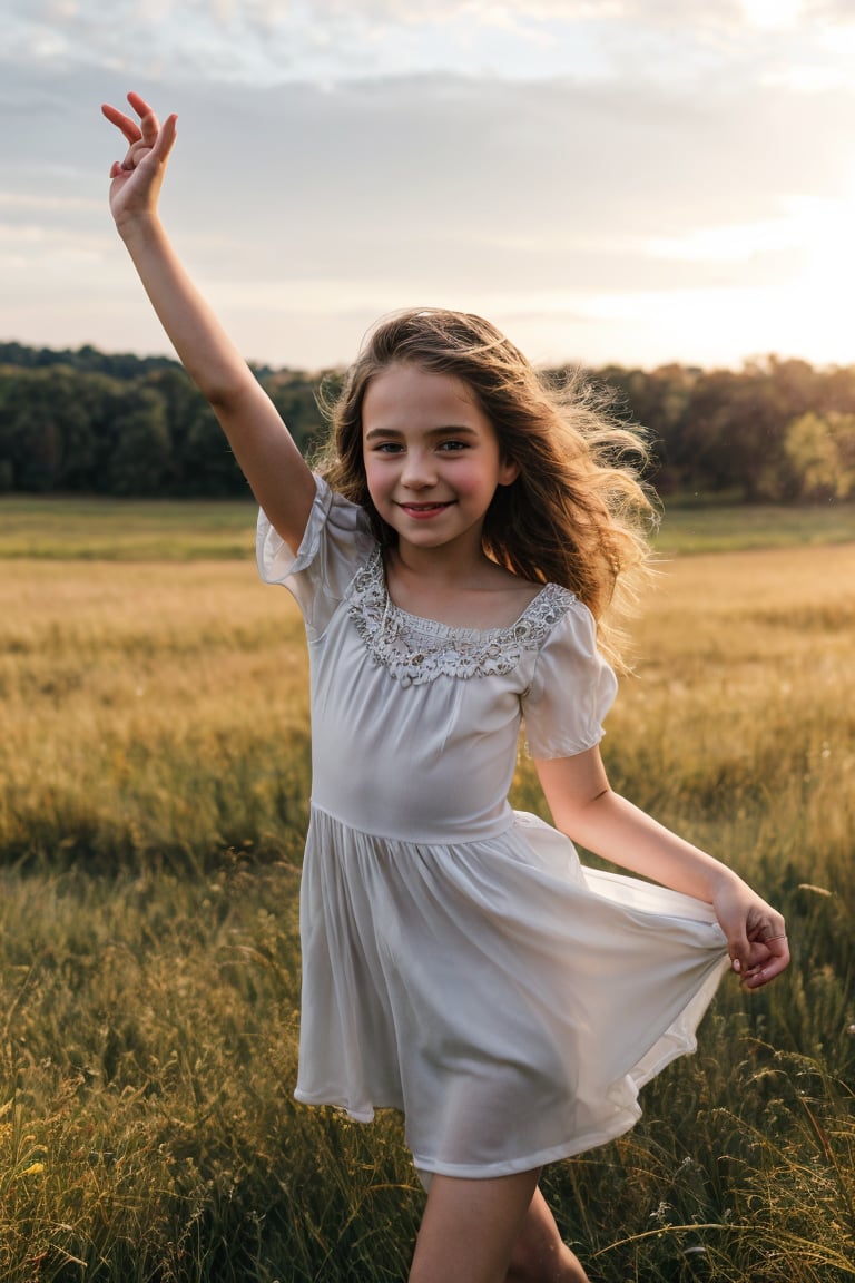 A preteen dream,  a tween girl with an alluring charm,  posing in a sunny meadow by Lastonthebatch on Tensor.Art
