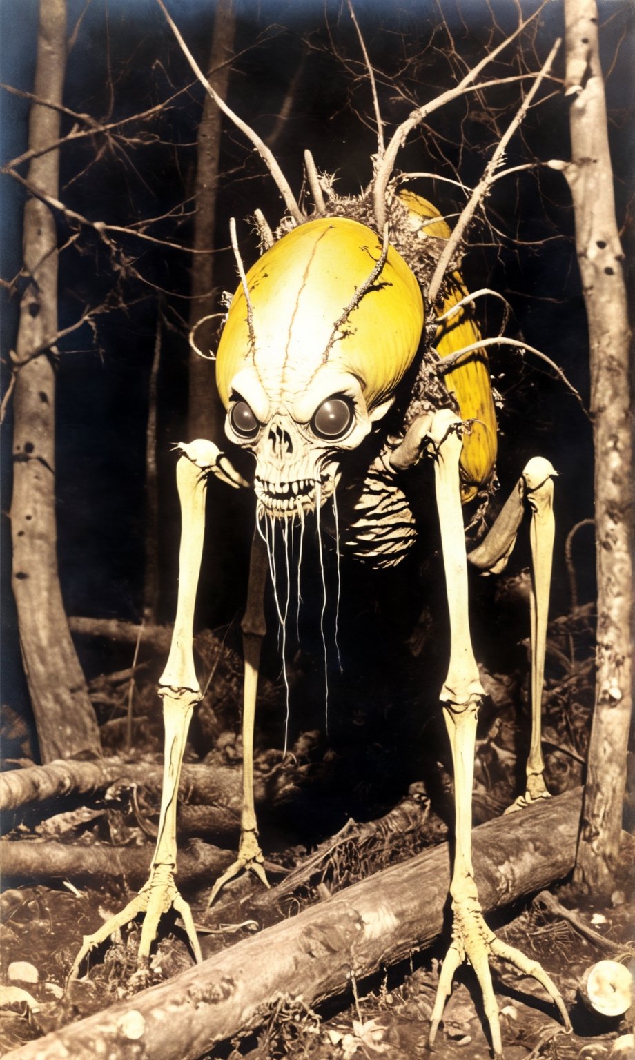 A horrifying mutated humanoid creature,  once human but now heavily corrupted by parasitic fungi,  grotesque and disturbin...