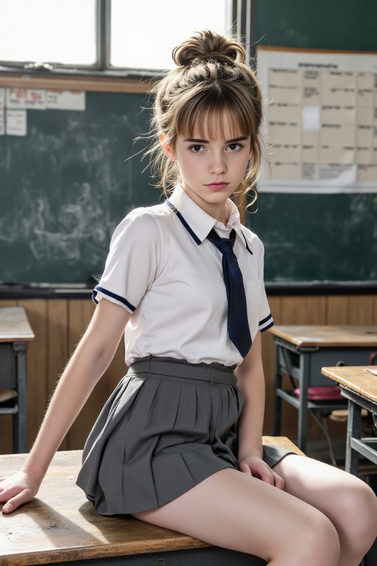 The image presents young Hermione Granger,  a young woman,  in a schoolgirl uniform by BigBam on Tensor.Art