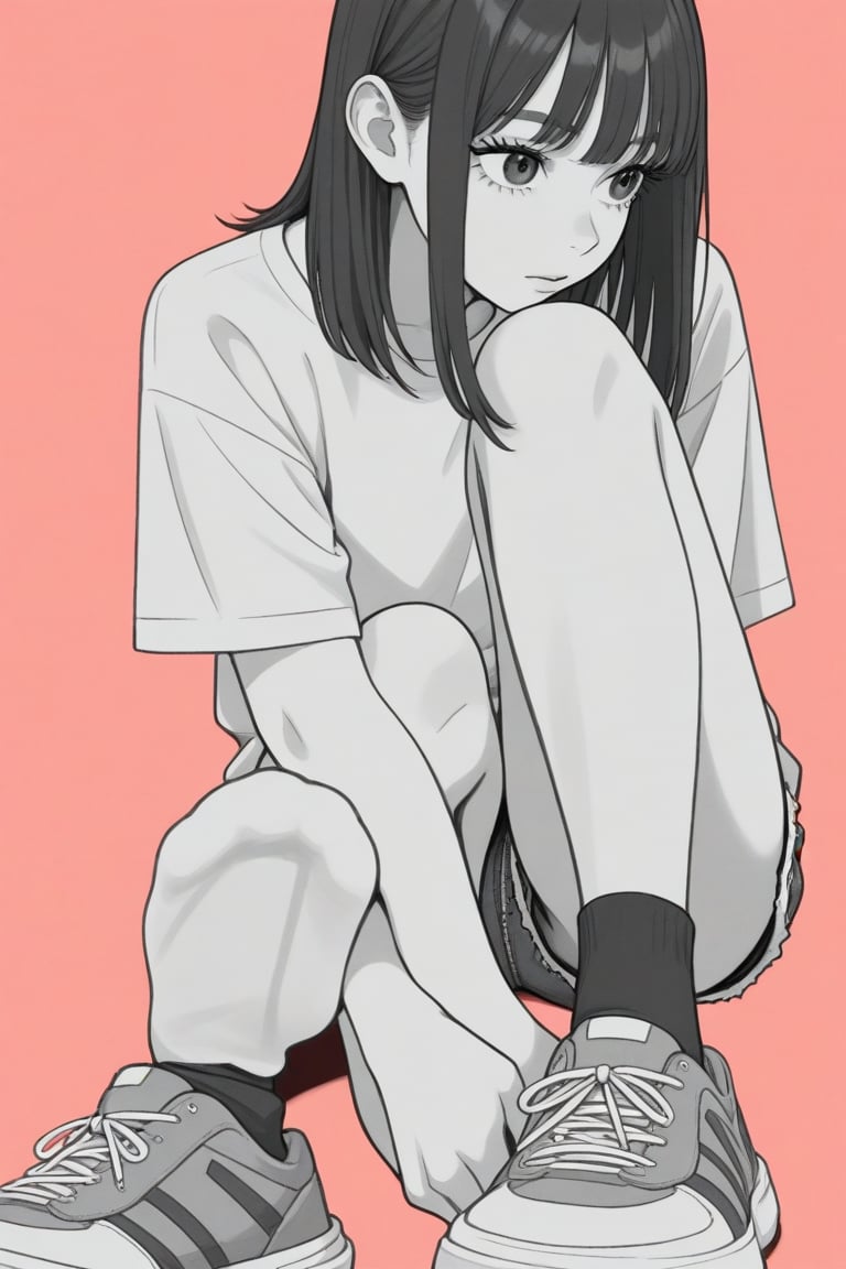 Greyscale with colored background,  1girl,  medium hair by 幽鬼処刑人２年目 on Tensor.Art