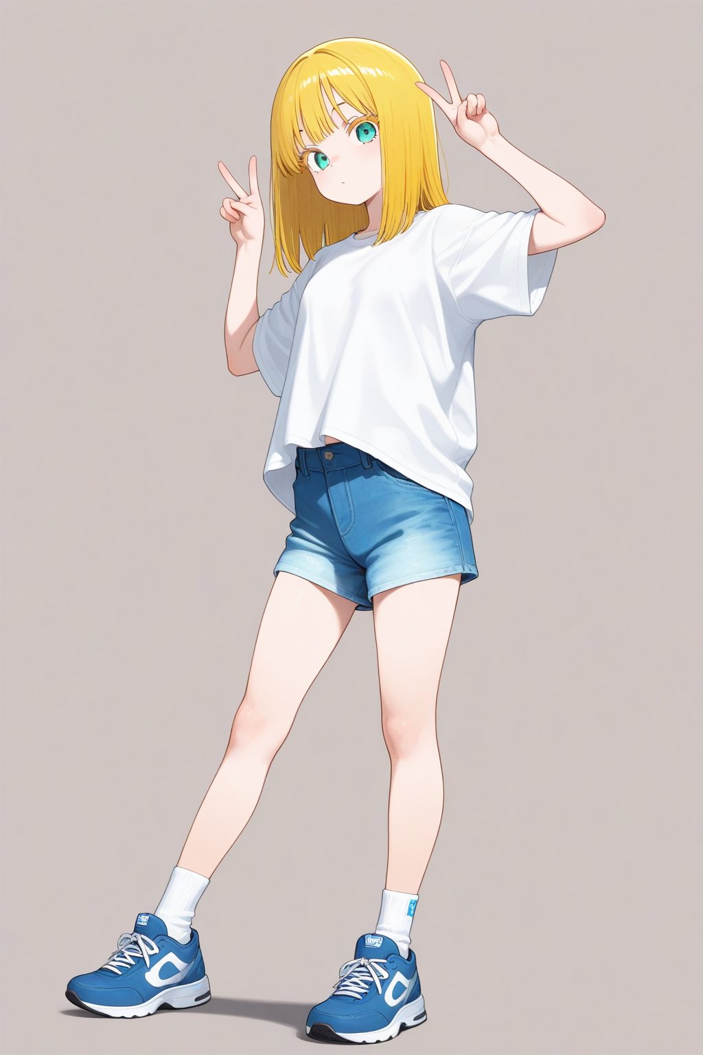 Double v,  1girl,  medium hair by 幽鬼処刑人２年目 on Tensor.Art
