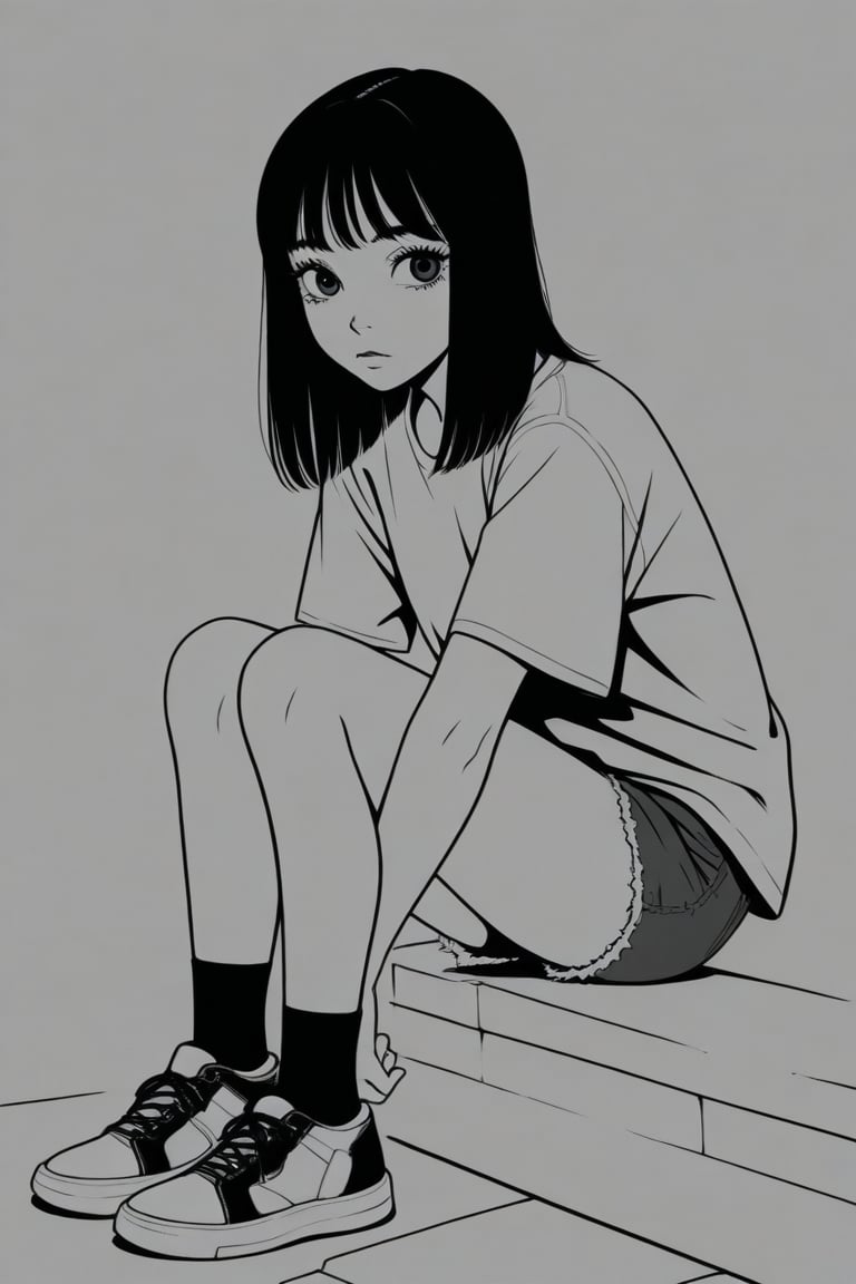 High contrast,  Greyscale,  1girl by 幽鬼処刑人２年目 on Tensor.Art