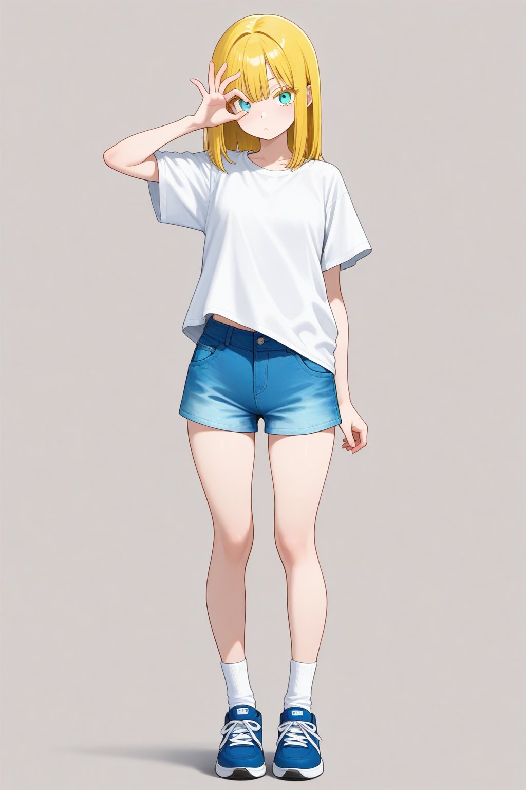 Ok sign over eye,  1girl,  medium hair by 幽鬼処刑人２年目 on Tensor.Art