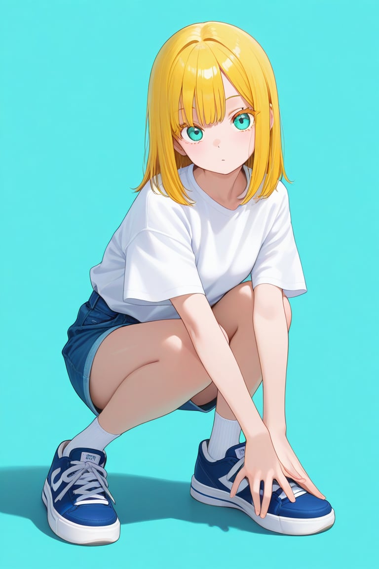 Aqua background,  1girl,  medium hair by 幽鬼処刑人２年目 on Tensor.Art