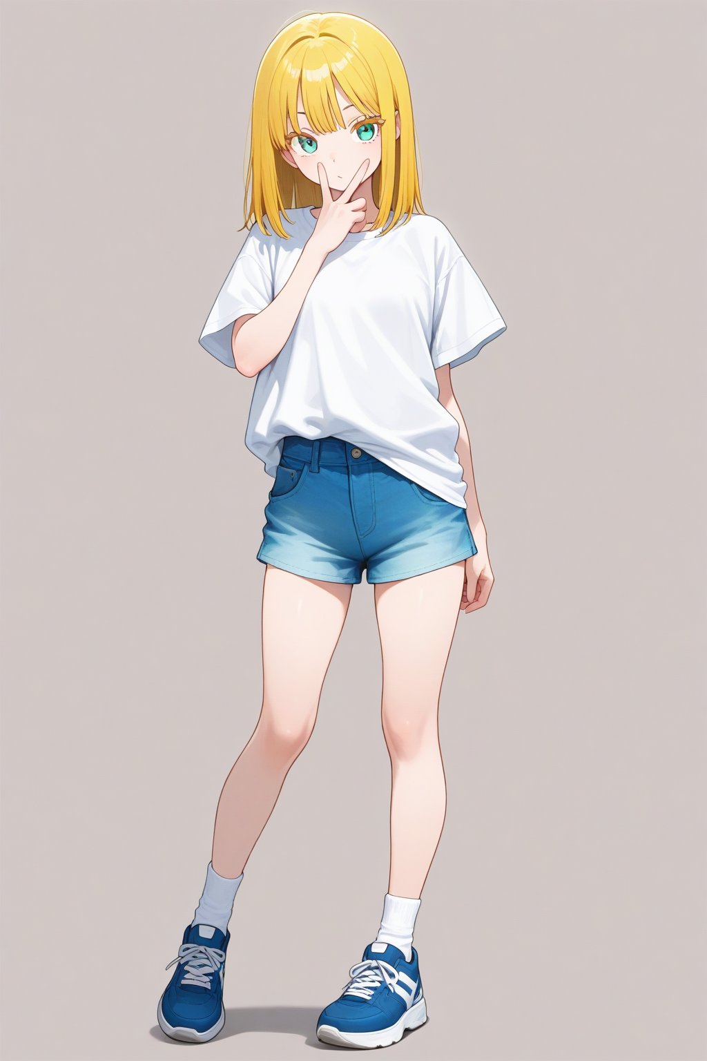 V over mouth,  1girl,  medium hair by 幽鬼処刑人２年目 on Tensor.Art