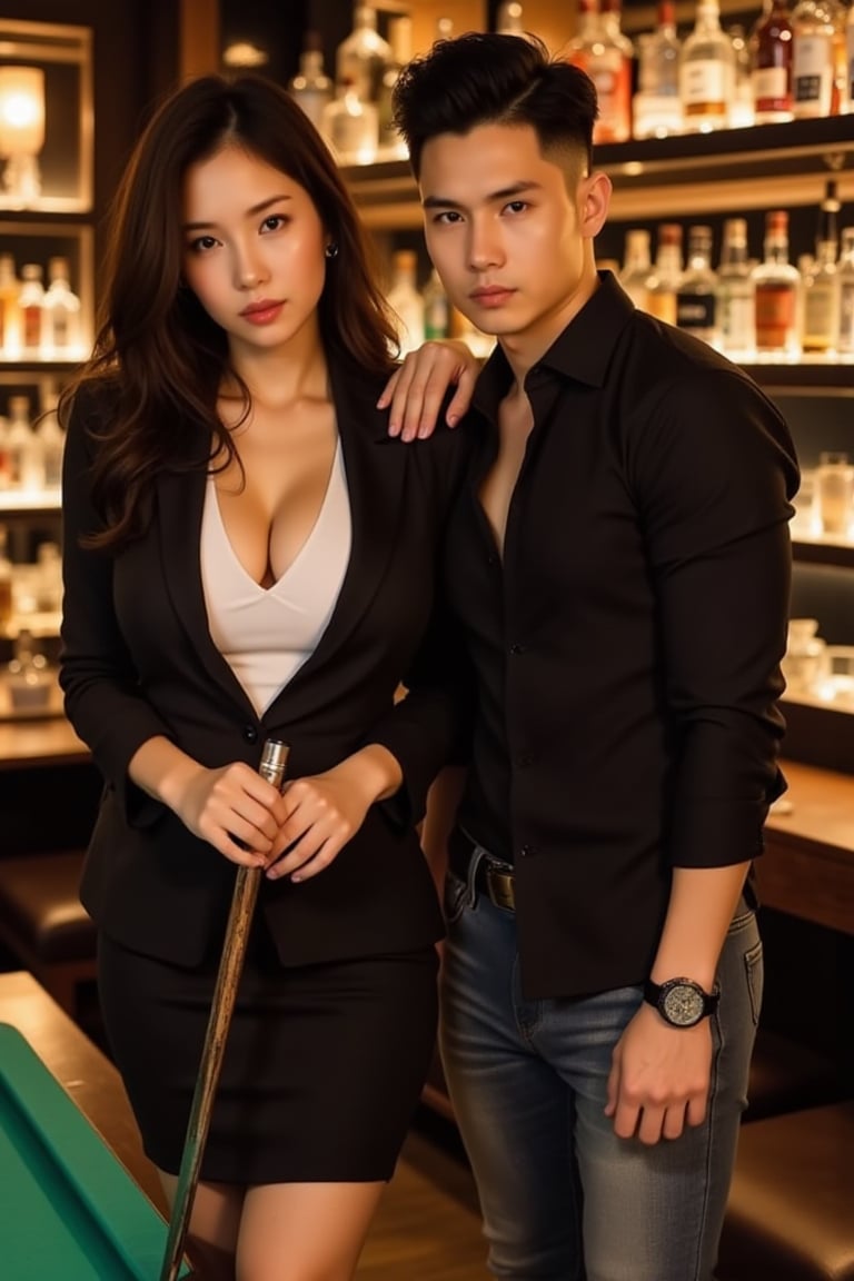 a frowning youthful looking vietnamese milf in her late thirties with long straight dark hair and a curvaceous body who is...