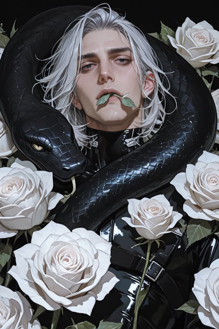 1 guy,  long silver hair,  black latex suit by elenere on Tensor.Art