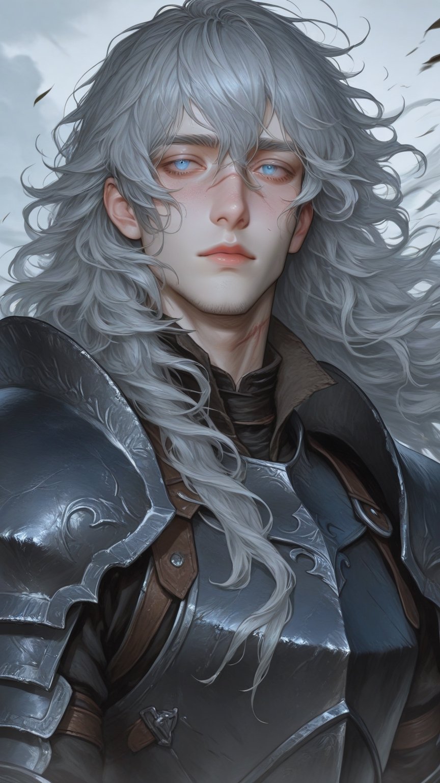 A hot guy with pale skin,  light blue eyes,  shaggy long messy silver gray hair by elenere on Tensor.Art
