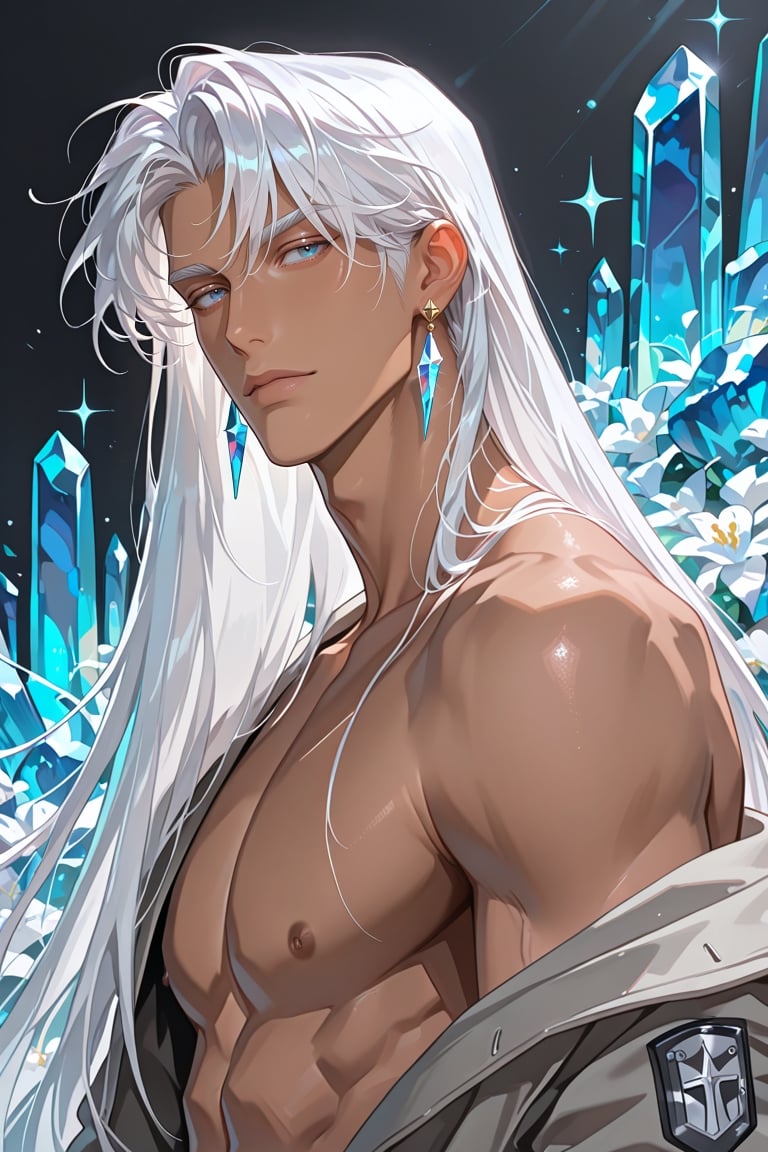 ((1man)),  long straight white hair below the shoulders,  white hair by elenere on Tensor.Art