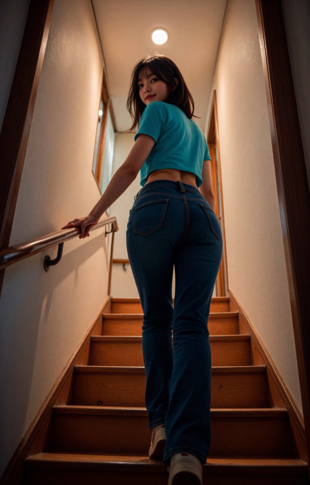 Low angle. Seen from behind,  Akemi,  young Korean woman by Heartless on Tensor.Art