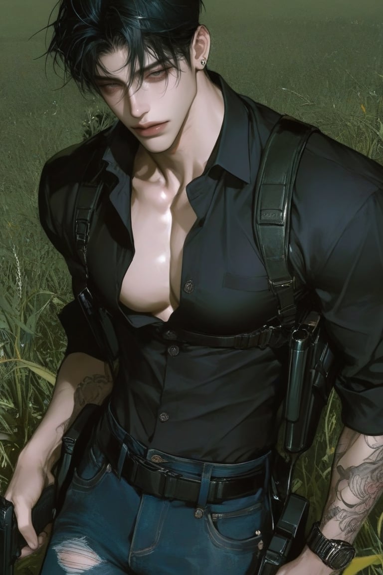 Solo,  1 male,  blackhair by Chubby_000 on Tensor.Art