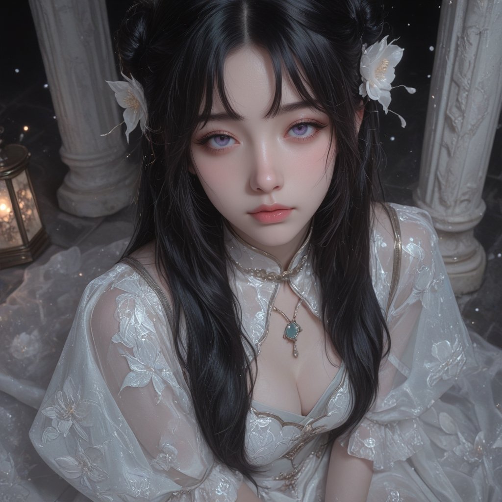 wrist shot,  high angle,  look at view. an alluring black-haired girl by HIMAWARI on Tensor.Art