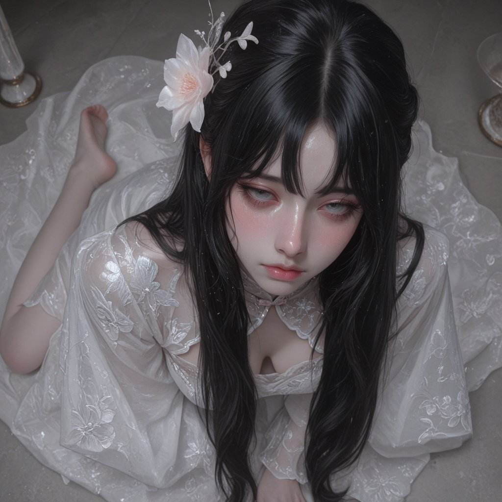 full body shot,  high angle,  look at view. an alluring black-haired girl by HIMAWARI on Tensor.Art