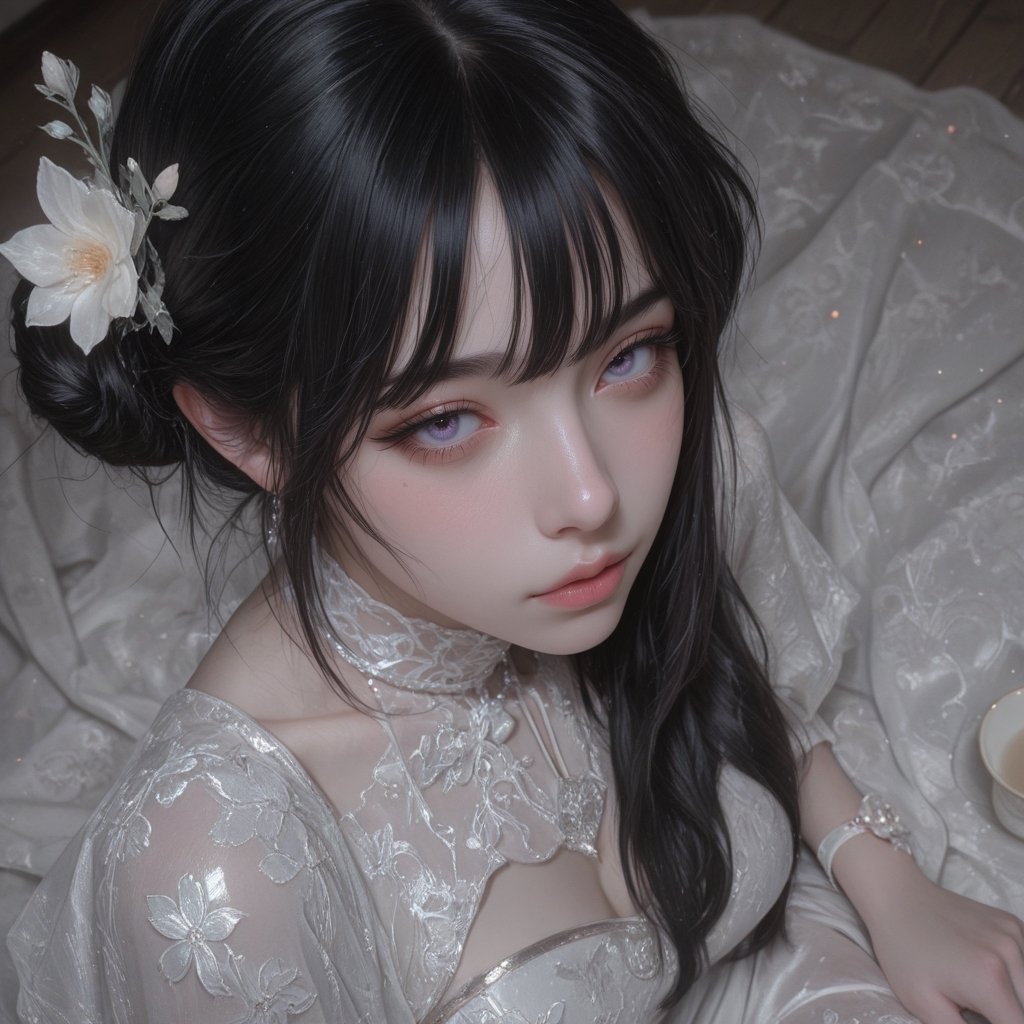 wrist shot,  high angle,  look at view. an alluring black-haired girl by HIMAWARI on Tensor.Art