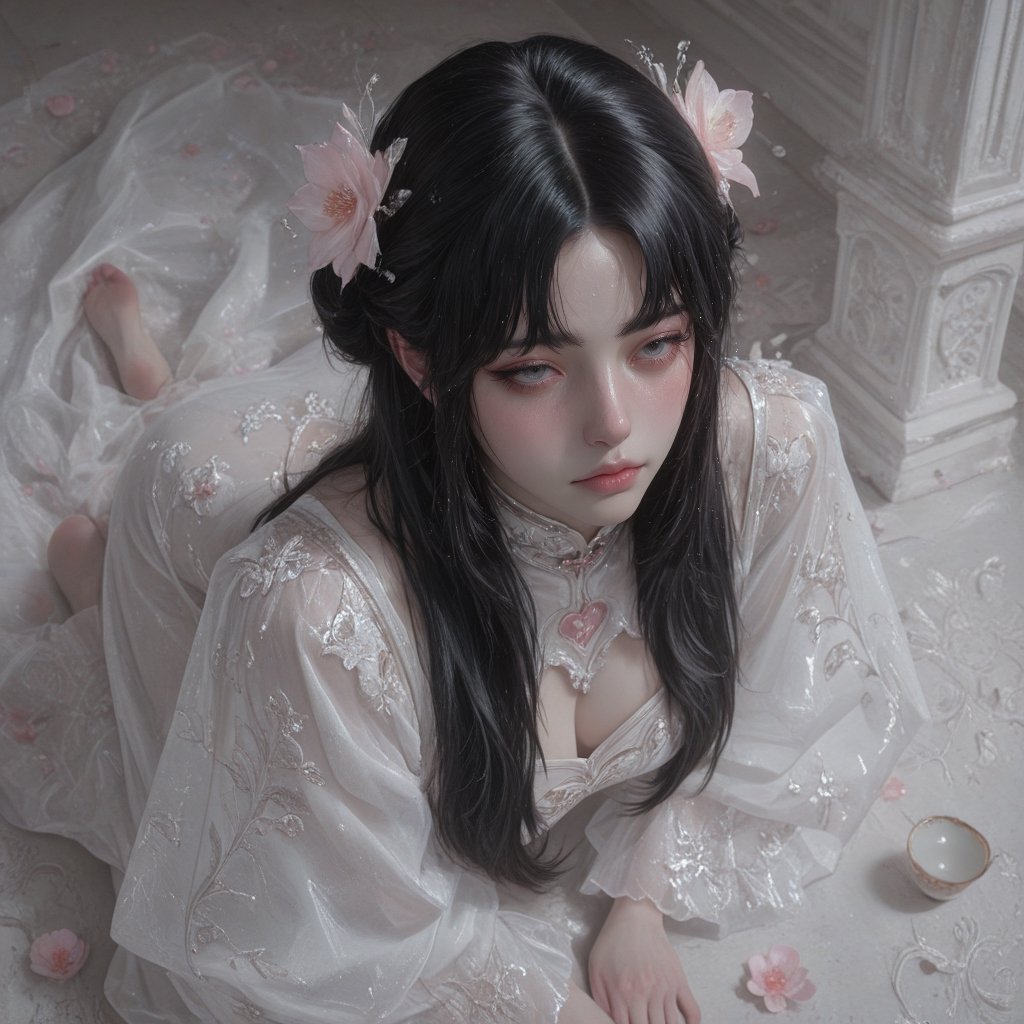 full body shot,  high angle,  look at view. an alluring black-haired girl by HIMAWARI on Tensor.Art