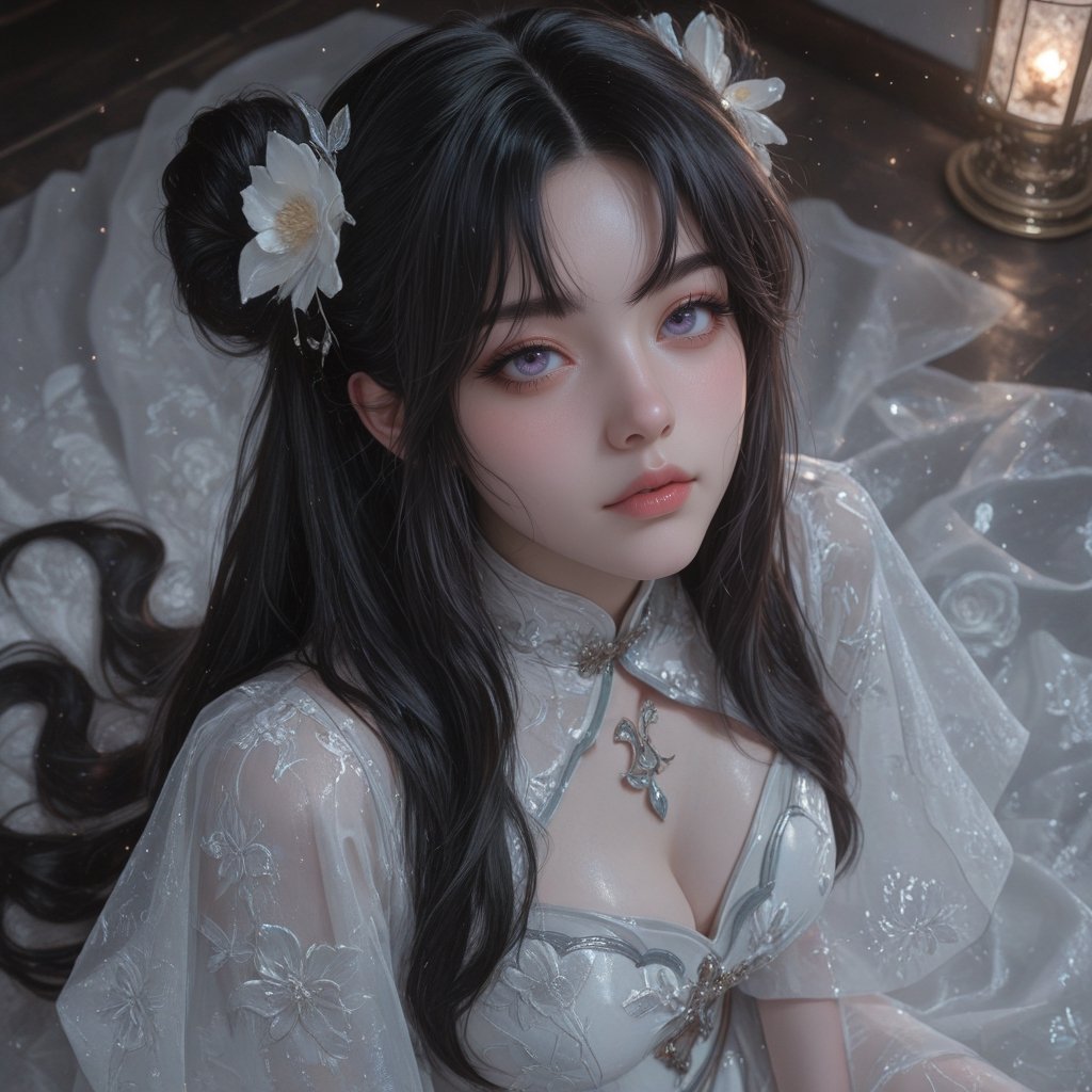 wrist shot,  high angle,  look at view. an alluring black-haired girl by HIMAWARI on Tensor.Art