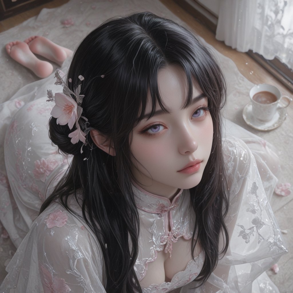 full body shot,  high angle,  look at view. an alluring black-haired girl by HIMAWARI on Tensor.Art