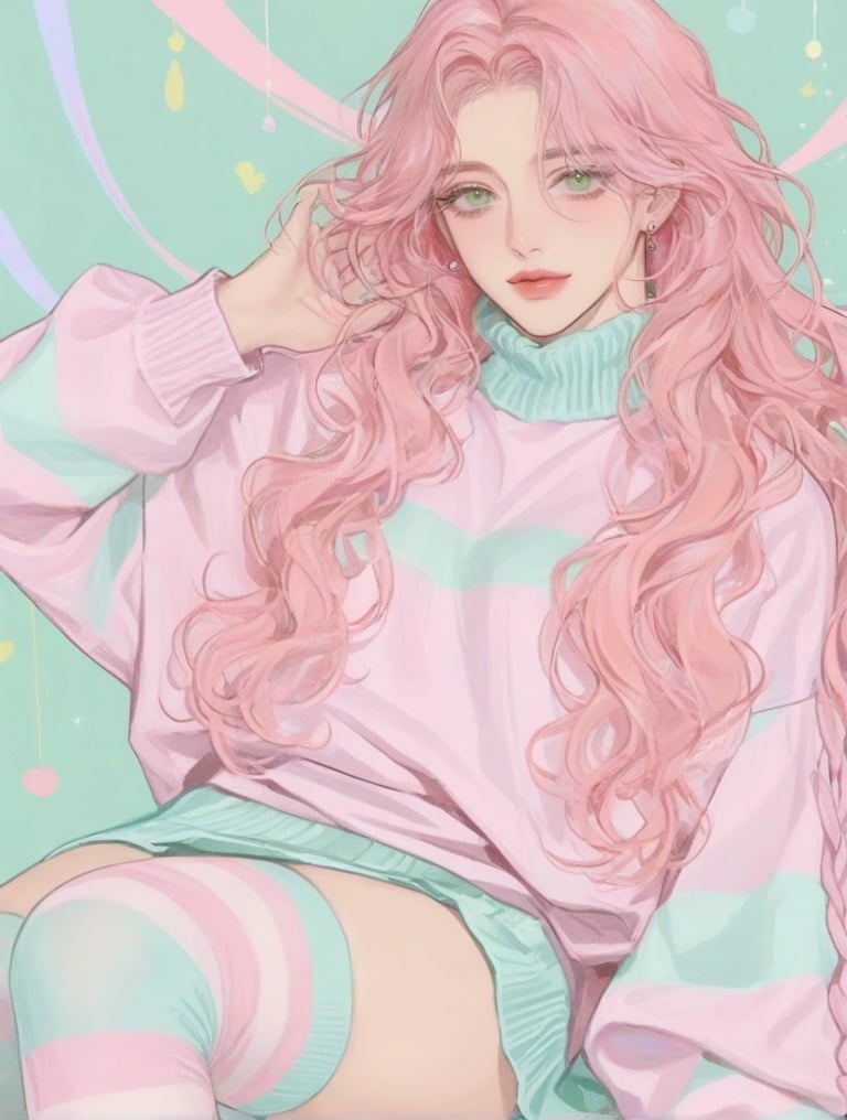 1 boy,  pastel pink hair,  lots of hair by Lazy cat on Tensor.Art