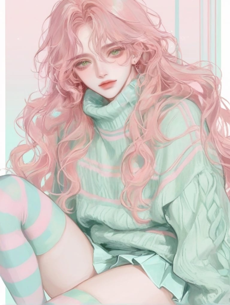 1 boy,  pastel pink hair,  lots of hair by Lazy cat on Tensor.Art