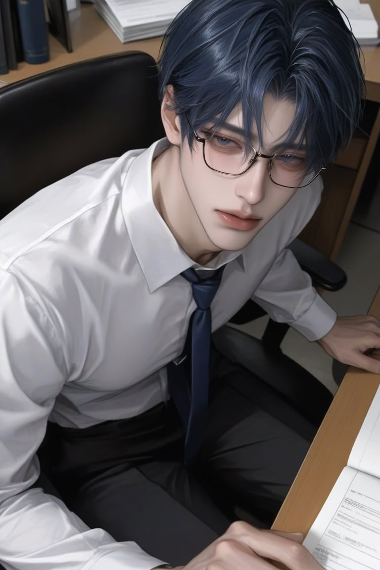 1 man,  short dark blue hair,  bangs by Diana 🌙 on Tensor.Art