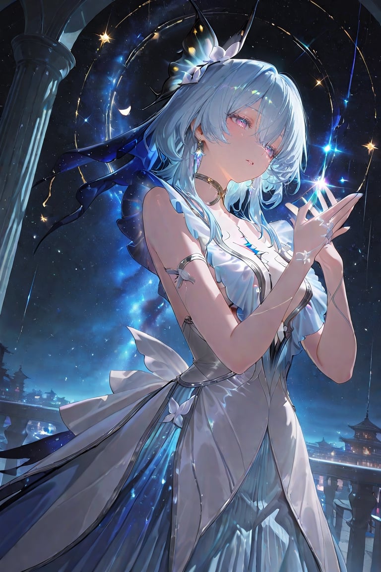 Shorekeeper\ (Wuthering Waves\),  fair skin,  layered light-blue hair (short upper layer by Kratos on Tensor.Art