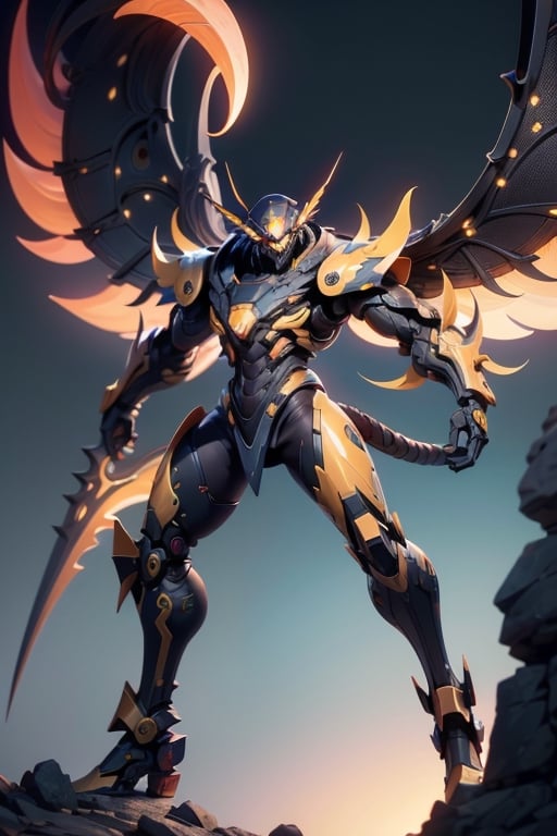 Full Body View,  Black And Gold Color,  A Sleek Mecha Kyubi Boy Warrior With Nine Mechanical Tails by KIMINITRIX on Tensor...