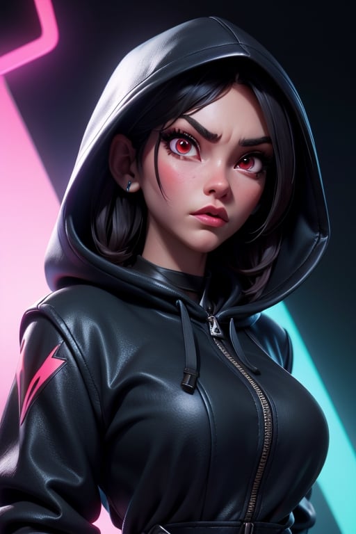 a close-up of a woman with a metal jaw,  hooded,  black hood by KIMINITRIX on Tensor.Art