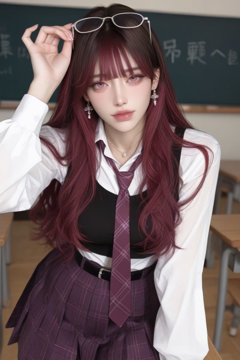 ((1 Woman)) ((1 Woman)) ((Long Purple-Red Hair Woman with Raspberry Highlights)) Long Purple-Red Hair Woman with Raspberry...