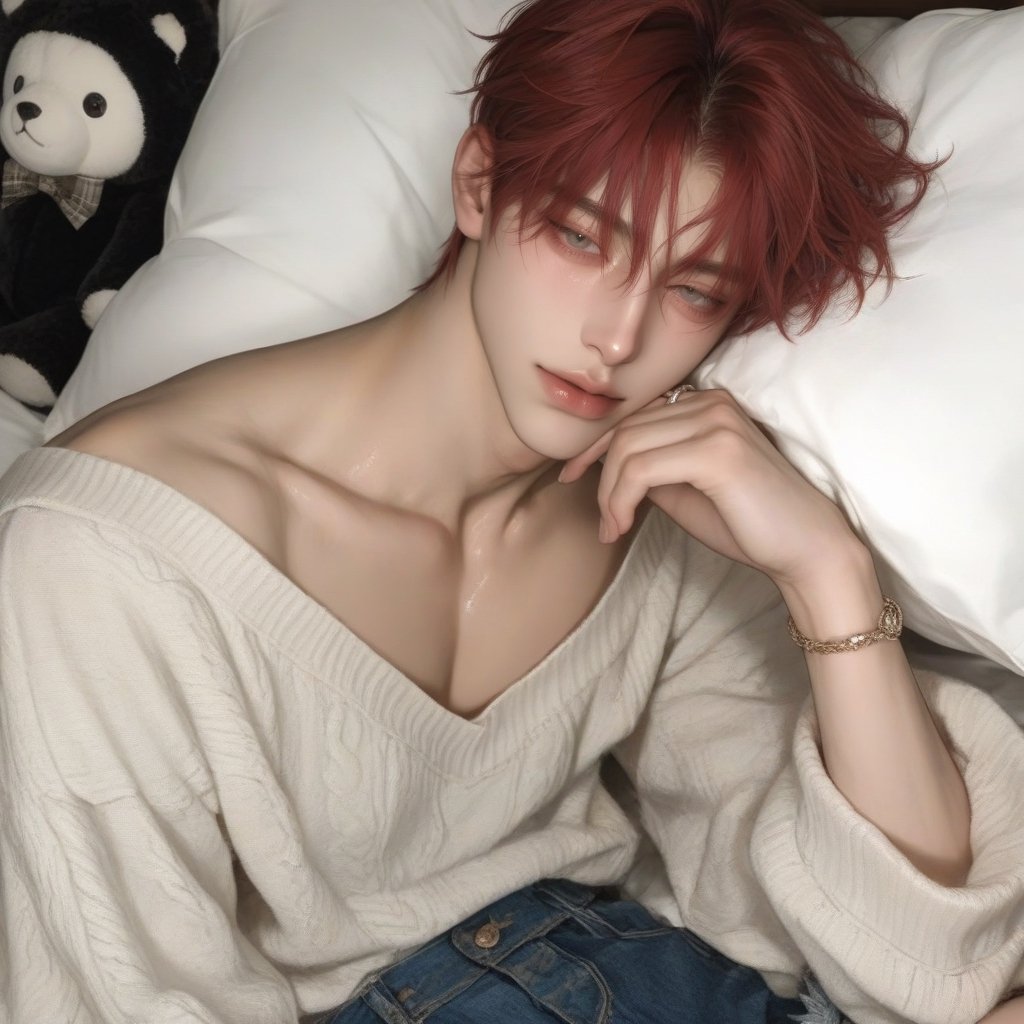 1 boy handsome and beautiful young man with (upper body) ,  1man ,  A handsome young man with a clear and gentle face and...