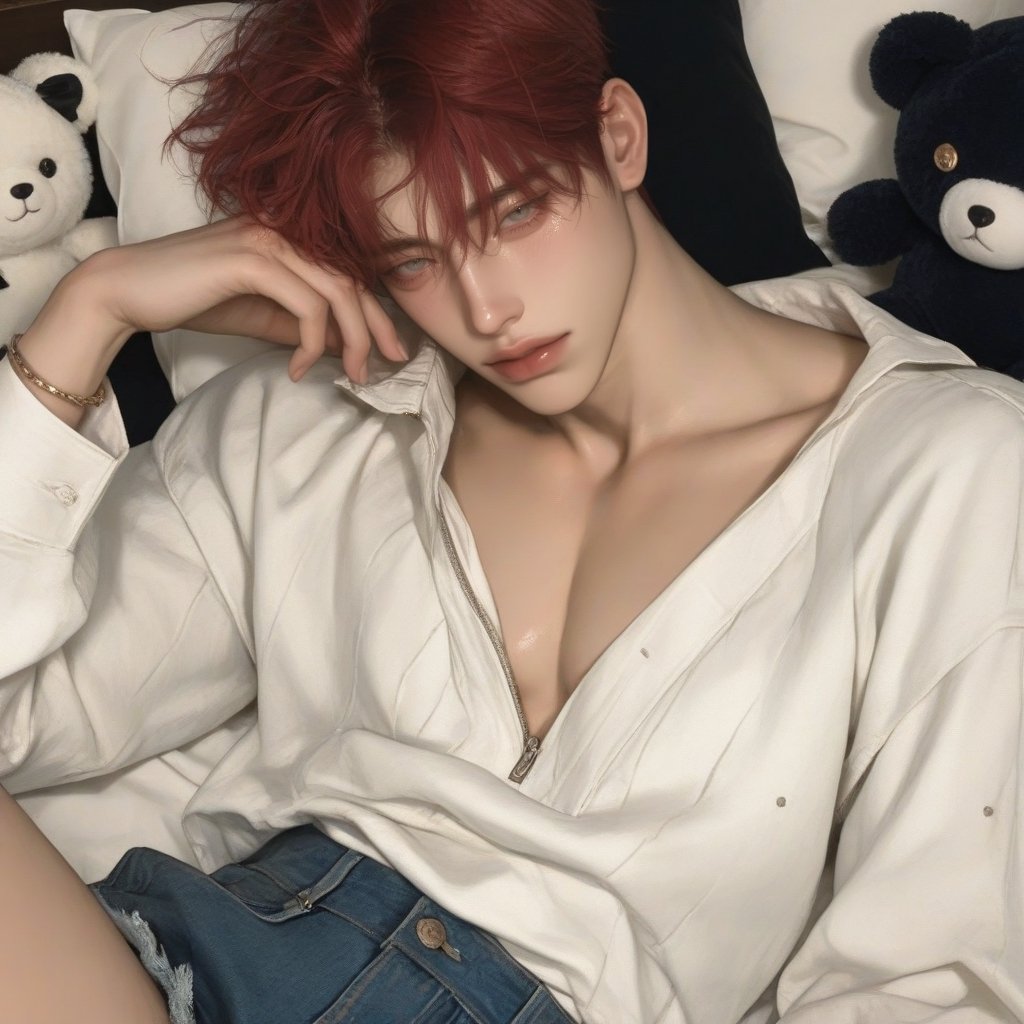 1 boy handsome and beautiful young man with (upper body) ,  1man ,  A handsome young man with a clear and gentle face and...