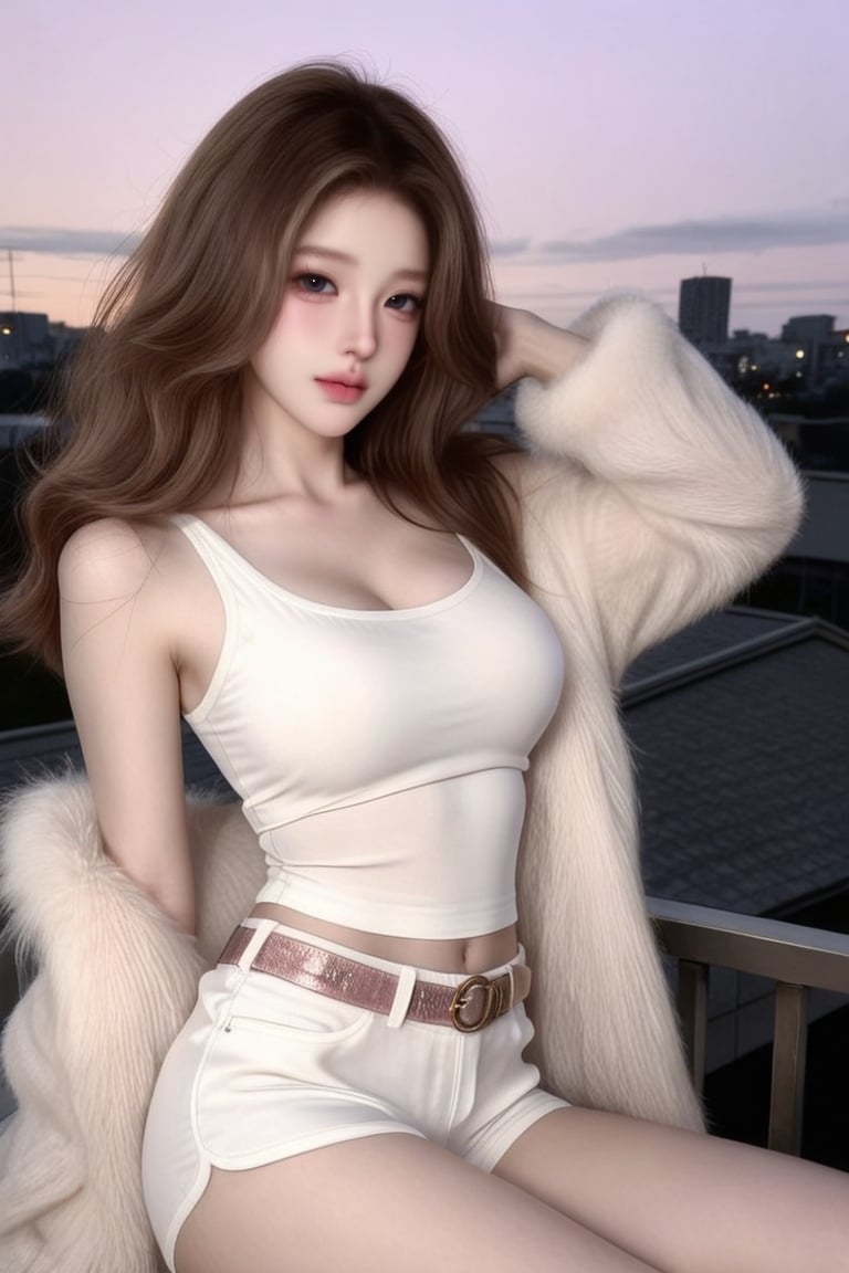 Solo girl 1: Long,  curly,  ramen-noodle-style hair; golden brown hair; black eyes; light pink blush; doll-like face; beau...
