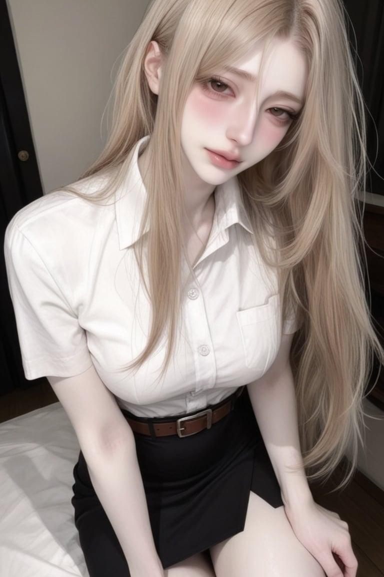 (1 woman) Long,  straight bleach Blonde with bangs,  looks like a Japanese girl by Alr on Tensor.Art